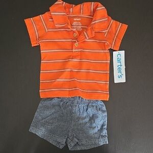 Carter's Vibrant Orange Polo and Denim Blue Shorts